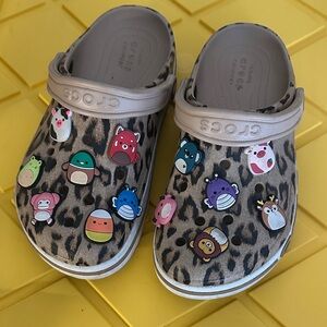CROCS Leopard Print Clogs with Fun Charms